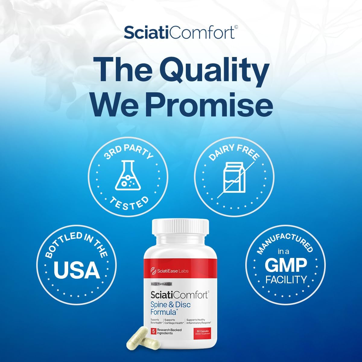 SciatiEase Sciati Comfort Spine and Disc Support Supplement Sciatic Nerve Health Support Supplement - VIT D3 K2, Aquamin, Calcium, Magnesium, Type II Collagen, Pea (Palm Collagen)