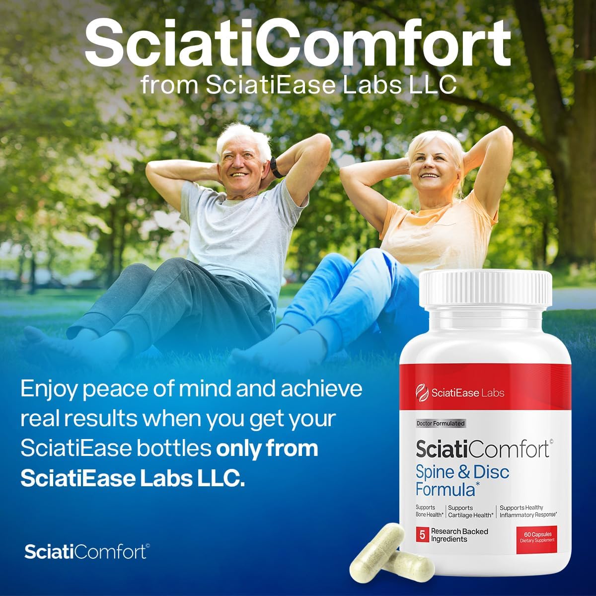 SciatiEase Sciati Comfort Spine and Disc Support Supplement Sciatic Nerve Health Support Supplement - VIT D3 K2, Aquamin, Calcium, Magnesium, Type II Collagen, Pea (Palm Collagen)