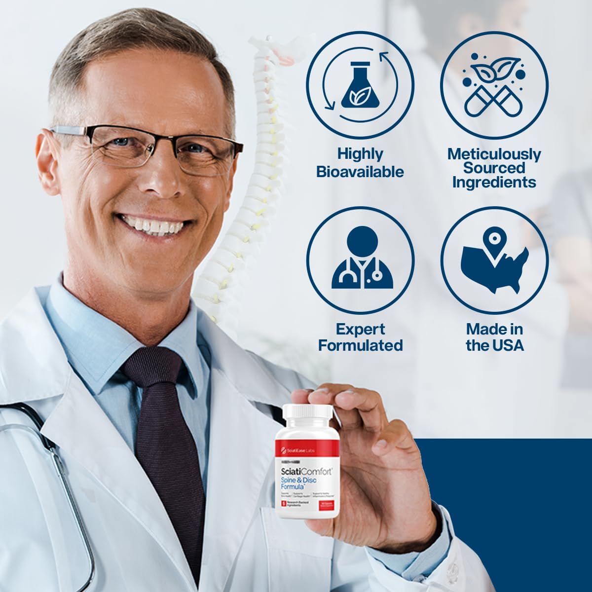 SciatiEase Sciati Comfort Spine and Disc Support Supplement Sciatic Nerve Health Support Supplement - VIT D3 K2, Aquamin, Calcium, Magnesium, Type II Collagen, Pea (Palm Collagen)